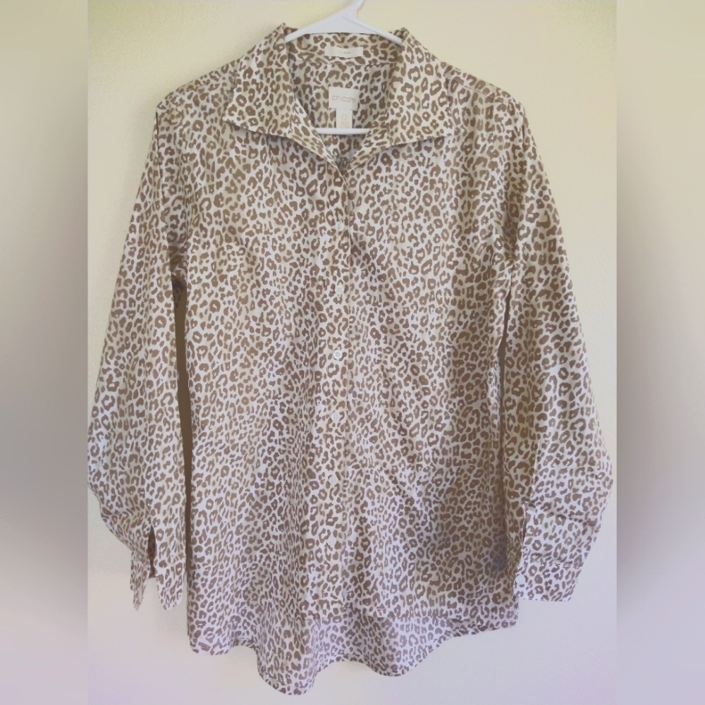 Chicos Shirt Womens Small 0 Animal Print Long Sleeve Button Up Shirt
